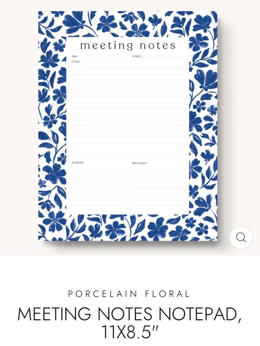 Elyse Breanne Navy Porcelain Floral Meeting Notes Notepad